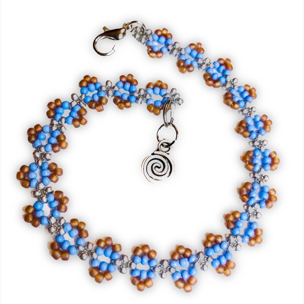 Woven Beaded Bracelet Blue Brown Boho Style Unique Charm